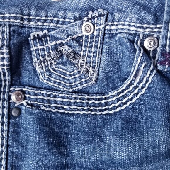 Hydraulic Women's Jeans 3-4 Blue Silver Capri Bling Y2K Rhinestones Embroidered - Picture 3 of 9